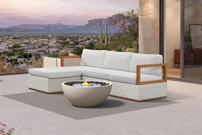 PURPLE LEAF Patio Outdoor Furniture Set 4 Pieces, Premium Leather Outdoor Couch Sectional Sofa, L-Shaped Patio Conversation Sets with Olefin Cushions, Patio Couch for Porch, Balcony, Garden, White