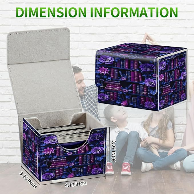 Card Deck Box for MTG, Cards Storage Box Fits 120+ Sleeved, Leather Small Size Strong Magnetic Closing Card Case for Board Games Magic TCG CCG Baseball Collection, Purple Flower Books