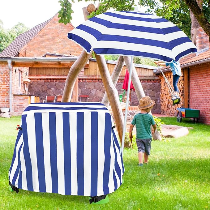 Kids Water Table Umbrella and Cover, Heavy-Duty 600D Waterproof Anti-UV Dustproof Water Table Cover with Umbrella, Compatible with Step2 Rain Showers Splash Pond Water Table, Blue