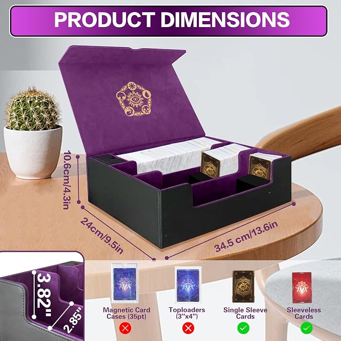 PROMAXIBINDER Trading Card Storage Box for MTG/TCG/YuGiOh, Commander Deck Case Fits 2000+ Cards, 10 Dividers, Dice Set, 3 Foam Stoppers, PU Leather, Magnetic Closure, Magic, Sports Cards (Purple)
