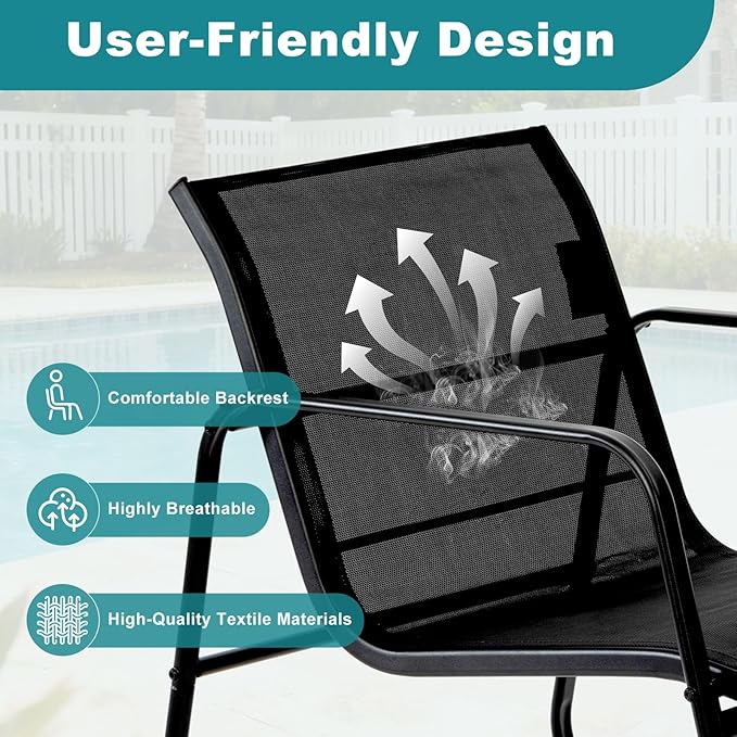 DUMOS 3 Piece Patio Furniture Set，Outdoor Patio Furniture Conversation Set with Table, Patio Sectional Bistro Sets for Lawn, Garden, Balcony, Poolside (Black)