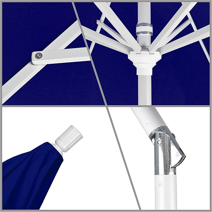 California Umbrella 9' Rd Tahoe Series Aluminum Patio Umbrella, Crank Lift, Collar Tilt, White Finish, True Blue
