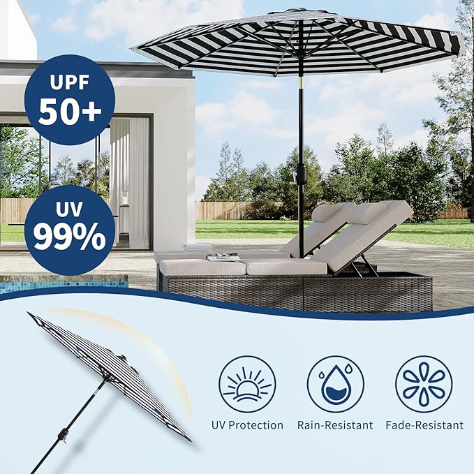 GarveeLife 9FT Patio Umbrella Outdoor, Table Umbrella with Push Button Tilt and Crank, 8 Sturdy Ribs UV Protection Waterproof for Garden, Pool, Market, Deck