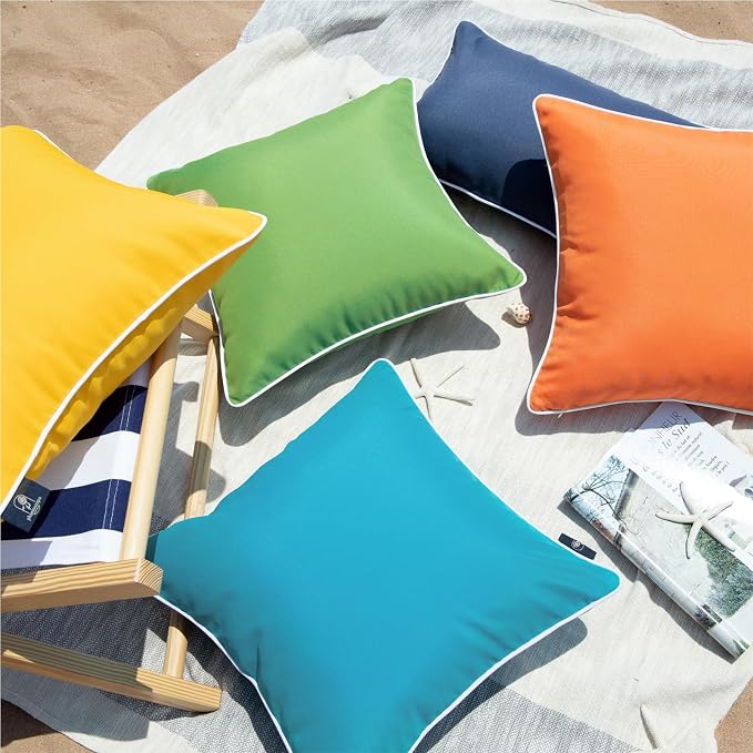 Phantoscope Pack of 2 Outdoor Waterproof Solid Throw Decorative Pillow Cover Decorative Square Outdoor Pillows Cushion Case Patio Pillows for Couch Tent, Teal Blue 18x18 inches 45x45 cm