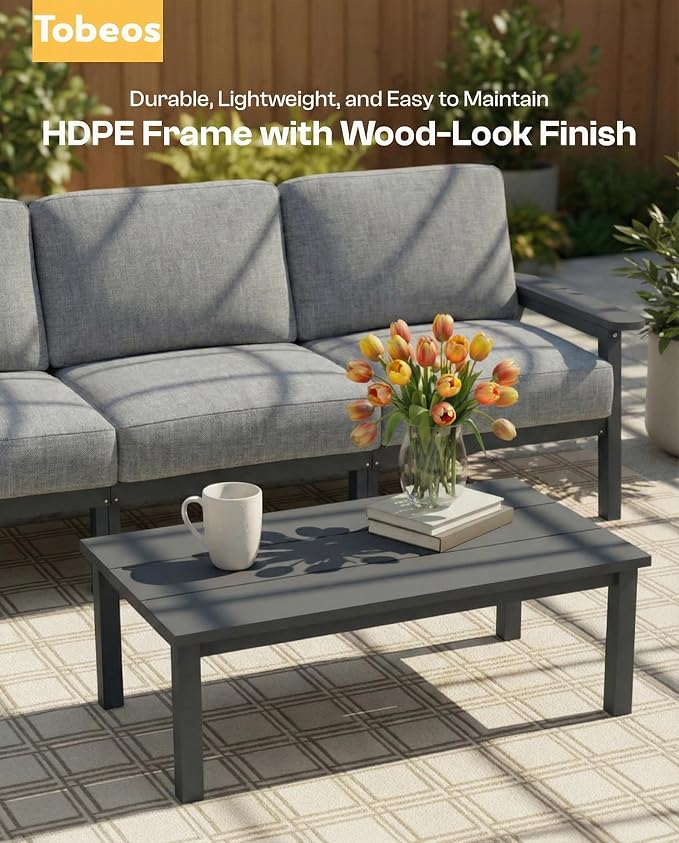 2 Piece HDPE Outdoor Furniture Set with Gray Cushions (Gray Frame) | All-Weather HDPE, Modular Design, Extra-Deep Seating, Thick Cushions, Ideal for Backyard, Deck & Porch