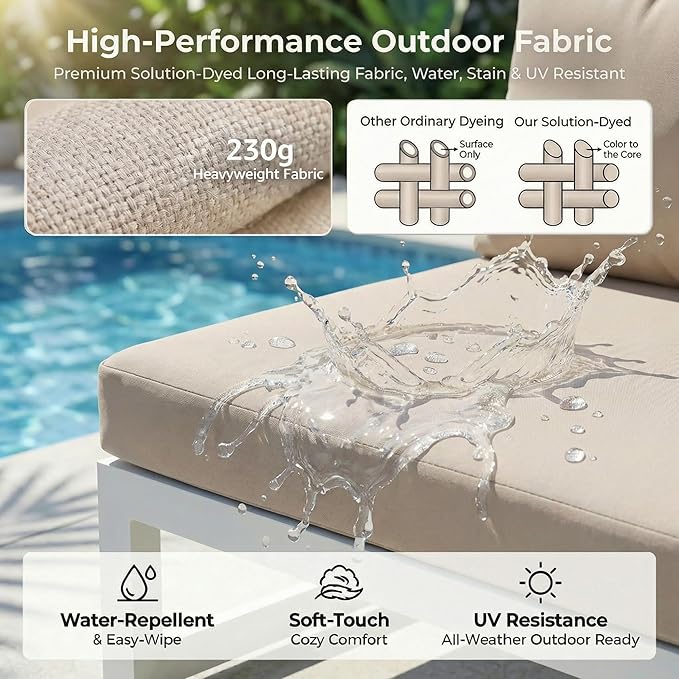 NICESOUL 8 Piece Modern Aluminum Outdoor Patio Furniture Set with Lounger & Fire Pit Table, Extra Large All-Weather Modular Sectional Couch, 29" Wide Deep Seating Conversation Sofa for Poolside, Beige
