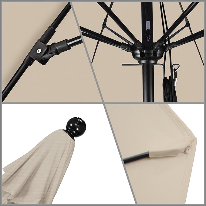 California Umbrella 11Ft Commercial Grade Market Umbrella, Pulley Lift, Aluminum/Fiberglass, 2mm pole wall, Black Frame, Solution Dyed Beige Fabric