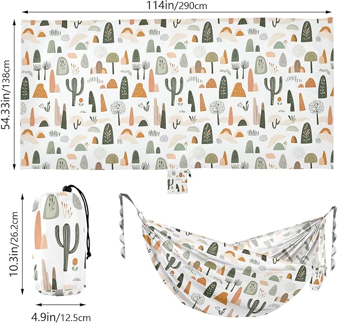 Camping Hammock Outdoor Hammocks for Outside Cactus Beach Trees Portable Lightweight with Pockets Tree Straps Indoor