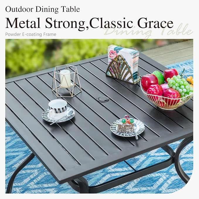 PHI VILLA Patio Furniture Set for 4 Patio Dining Set Outdoor Table and Chairs 4 x Swivel Dining Chairs with 37" Metal Umbrella Table 5 Pieces for Outdoor Lawn Garden Backyard
