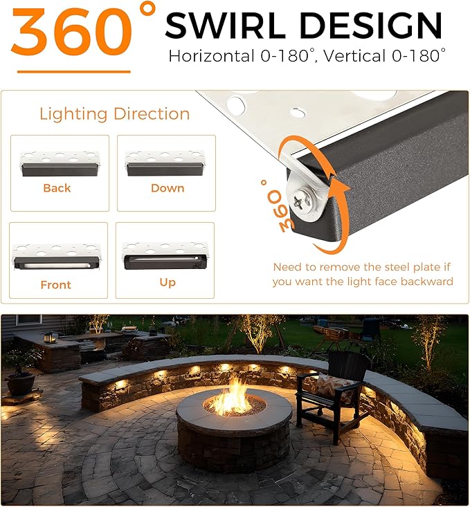 CLOUDY BAY [8 Pack] 12 Inch 7W 5CCT Hardscape Paver Light,Retainng Wall Lights Outdoor,IP65 Waterproof,2700K/3000K/3500K/4000K/5000K Selectable,12V-15 VAC/DC Low Voltage,Frost Lens Step Deck Light