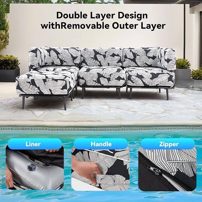 MELLCOM Inflatable 4 Pieces Sofa Set, All-Weather Waterproof Pool Furniture Set for Patio Beach Yard Poolside