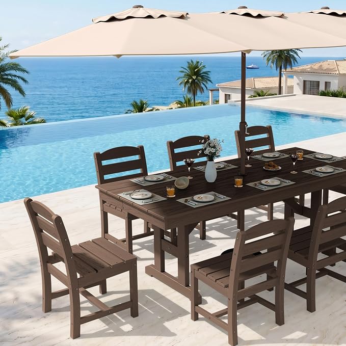 KINGYES Outdoor Armless Dining Chairs Set of 2,All-Weather HDPE Patio Chairs for Backyard,Pooside,Brown