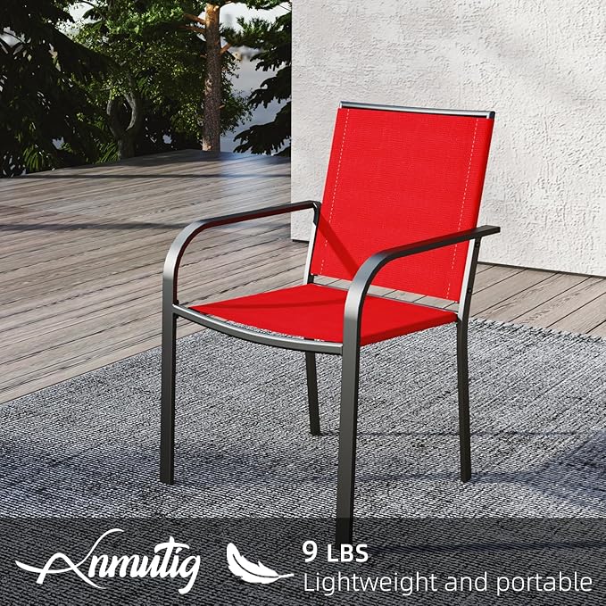 Anmutig 5 Piece Small Patio Table and Chairs Set for 4 with 4 Red Chairs and Slat Top 35"x35" Metal Table for Outside, Deck, Porch, Backyard