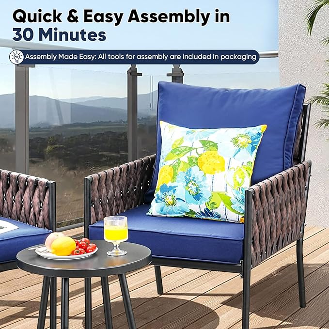5 Pieces Patio Furniture Set,Outdoor Conversation Set with 2 Round Side Tables,Modern Metal Outdoor Couch with Waterproof Cushions for Backyard,Porch,Navy