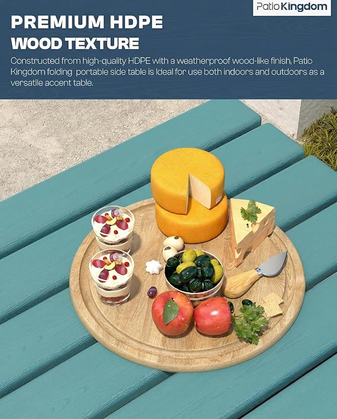 Outdoor Folding Side Table, Lightweight & Space-Saving Design, All-Weather HDPE Material, Realistic Wood-Grain Finish (Aruba Blue,1 Table)