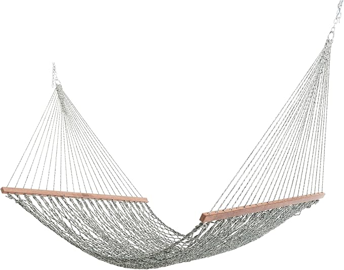 Nags Head Hammocks Pine Oatmeal Extra-Wide DURACORD Rope Hammock – 13 ft. x 60 in., 2-Person, 450 lb Capacity, Cumaru Spreader Bar, Free Chains & Tree Hooks, Handcrafted in The USA