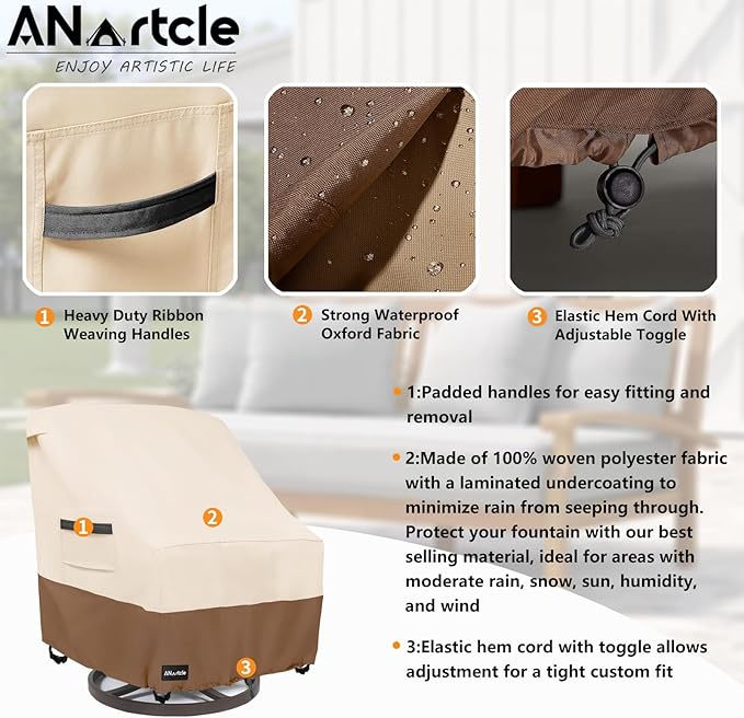 ANartcle Swivel Patio Chair Cover 4 Pack,600D Waterproof Heavy Duty Outdoor Chair Cover(35 W x 37 D x 36 H inches),Patio Furniture Covers,Outdoor Furniture Covers Waterproof,Beige&brown