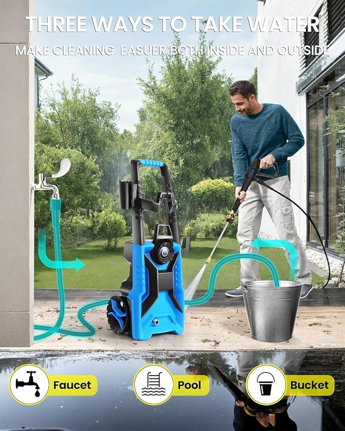 Electric Pressure Washer,5000 PSI 3.6GPM Adjustable Pressure,Power Washer Electric Powered with Foam Cannon,4 Nozzle,33FT Hose and Soap Bottle for Home/Cars/Fences (Blue)