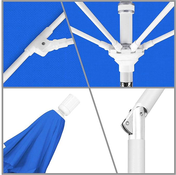 California Umbrella 11' Round Crank Lift, Collar Tilt, Aluminum Pole, Fiberglass Rib Patio Umbrella, White Finish