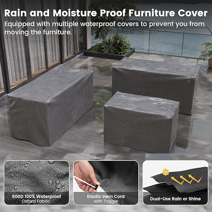 UDPATIO Patio Furniture Set, 8 Inch Armrest Patio Sectional Furniture, 6 Piece Wicker Outdoor Sectional Conversation Sets with Waterproof Cover and Coffee Table for Backyard Deck(Brown/Khaki)