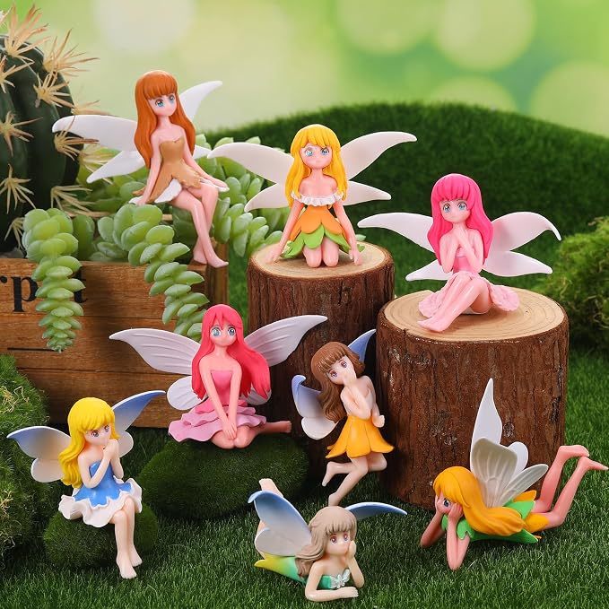 Miniature Fairy Figurines, 12 Pcs Hand-Painted Small Flower Fairies with Wings for Garden Decor, Cake Topper & Landscapes