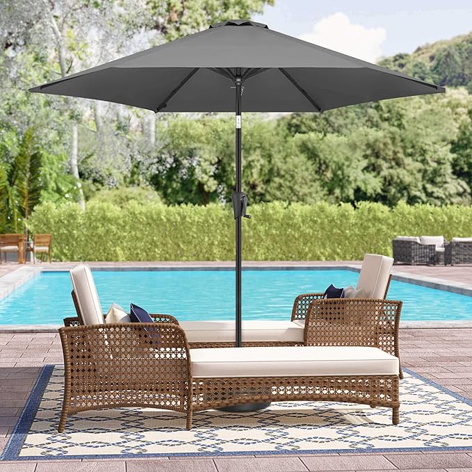 10ft Patio Umbrella Outdoor - Table Umbrella with 6 Sturdy Ribs, Market Umbrella with Push Button Tilt, UV Protection for Pool, Porch, Garden, Deck, Backyard (Anthracite)