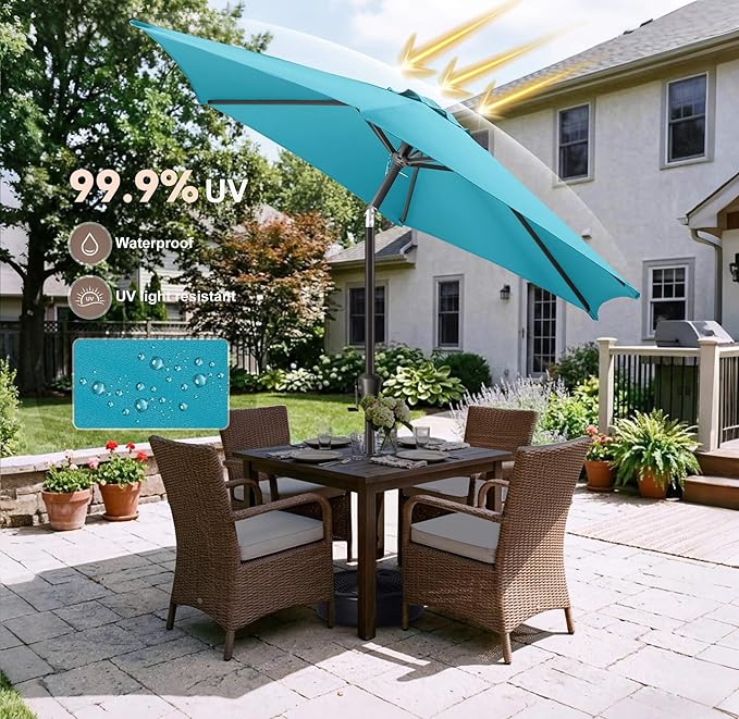 Jarka&Co 7.5ft Patio Umbrella Outdoor - Table Outdoor Umbrella with Push Button Tilt Waterprool UV Protection, Sun Umbrella for Pool, Porch, Garden, Deck, Backyard (Aqua Blue)
