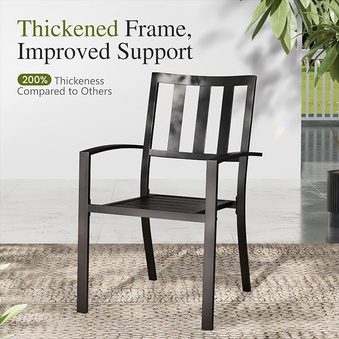 Sophia & William Patio Table and Chairs Set, Outdoor Dining Set for 6, 7 Piece Metal Patio Furniture, 60" Black Rectangular Table(Stripe)