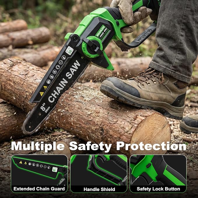 8-Inch Mini Chainsaw with 2Pcs Batteries&Charger, Brushless Cordless Chainsaws with Auto-Oiler, Electric Chain Saw Perfect Gardening Tools for Wood/Trees Pruning, Gifts for Men Women