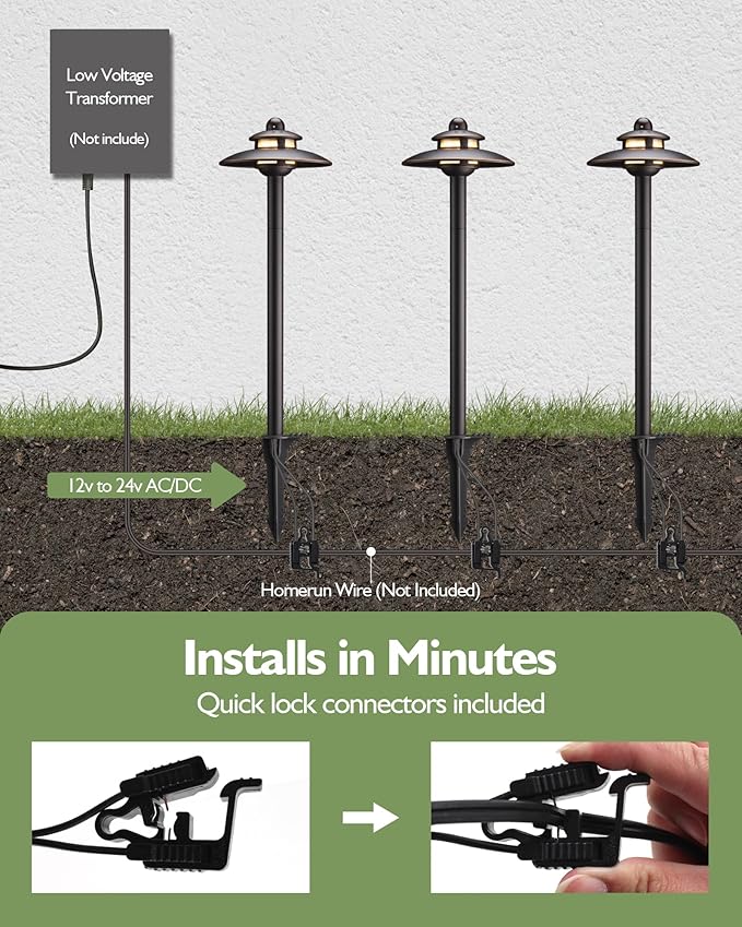 LITFIT Low Voltage Landscape Lighting, 3CCT (2700K/3000K/4000K) 12V 3.87W 83lm Pathway Lights, Oil Rubbed Bronze Die-Cast Aluminum Hardwired Walkway Light with Connectors for Garden Yard, 4 Pack
