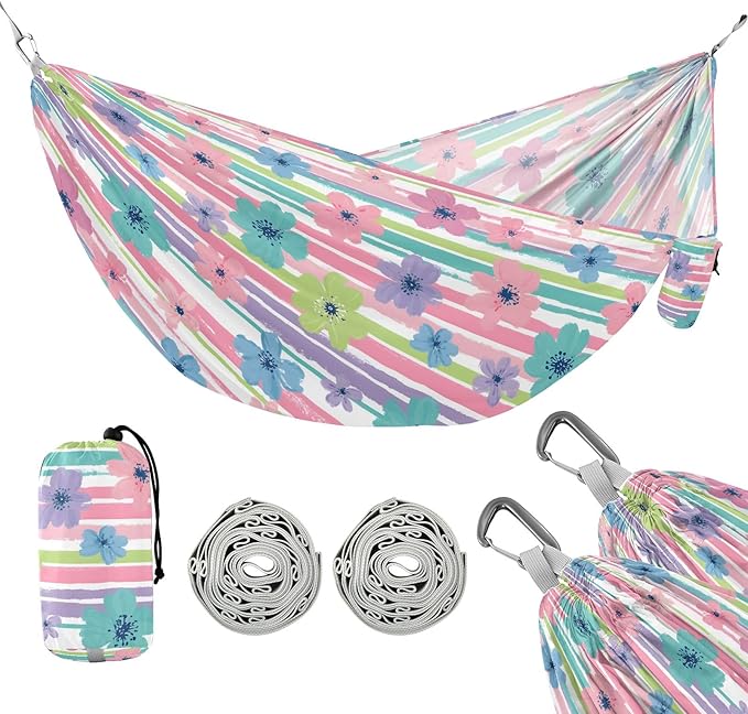 Camping Hammock Outdoor Hammocks for Outside Cute Hibiscus Flower Beach Trees Portable Lightweight with Pockets Tree Straps Indoor