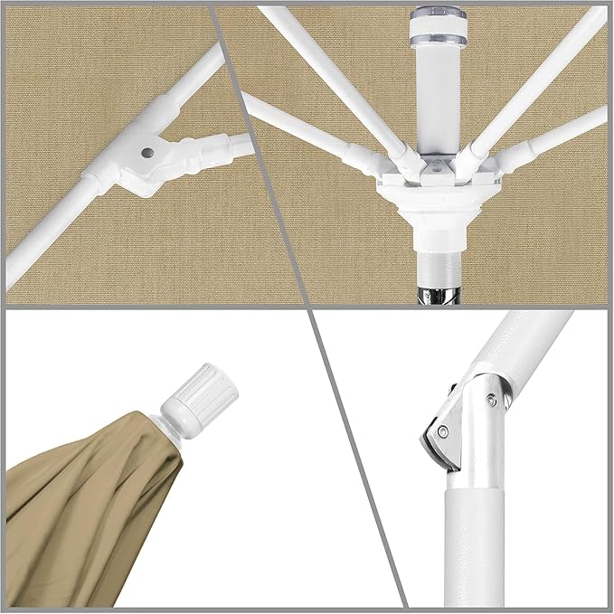 California Umbrella 9' Round Crank Lift, Collar Tilt, Aluminum Pole, Fiberglass Rib Patio Umbrella, White Finish