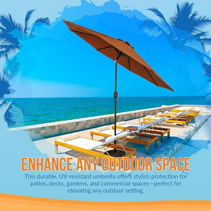 Island Umbrella Trinidad 9 ft Octagon Patio Umbrella – With Crank Lift, Push-to-Tilt, Rust-Resistant Steel Pole, 8-Rib Frame & Weather-Resistant Canopy – Brown/Coffee Outdoor Umbrellas for Patio