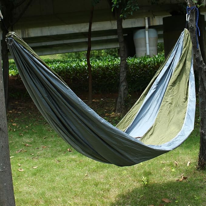 Ruilogod Beach Yard, Parachute Nylon, Double Nest, Swing, Relaxing Bed, Lightweight Portable, Hanging, Hammock with, Carabiners Gray Dark Green (id: 114 cbc 897 8c8 4c8