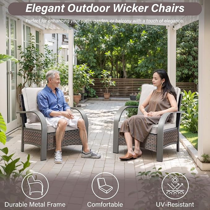 Belord 5 Piece Patio Furniture Set with Fire Pit Table - Outdoor Conversation Set with Propane Fire Pit and 4 Wicker Chairs for Backyard Patio or Casual Gathering Brown