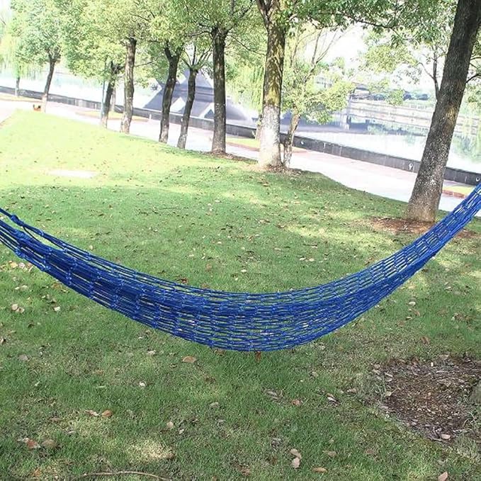 Easyinsmile Travel Hammock,Camping Hammock, Outdoor Sport Hammock Blue Net Mesh Nylon Sleeping Bed with Hooks for Garden Beach Camping Hunting Hiking Traveling (blue)