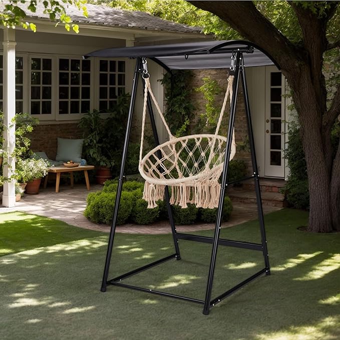 Hammock Stand with Canopy, Premium Outdoor Swing Frame for Hammocks and Hanging Chairs, 600 lb Capacity Steel Stand for Patio, Garden, Backyard