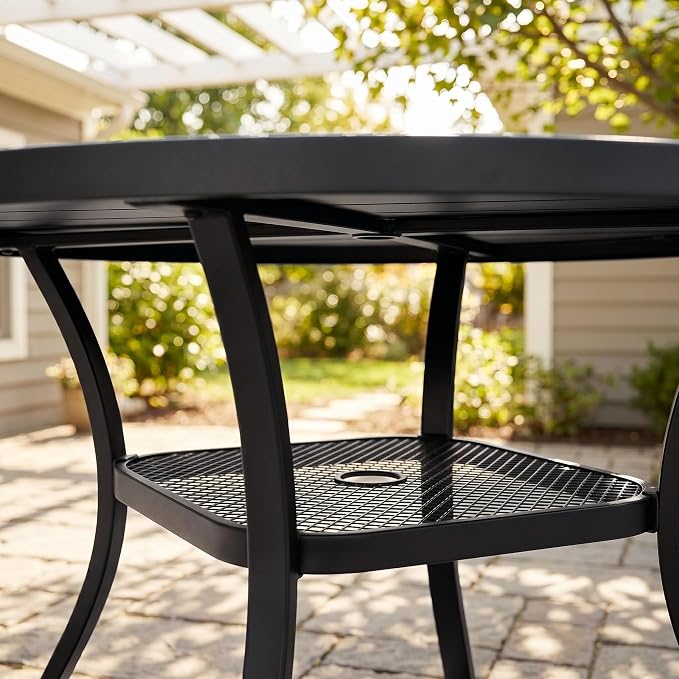 VICLLAX Metal Outdoor Dining Table for 4, All Weather 40.7" Black Round Patio Table with Adjustable Umbrella Hole for Lawn, Garden, Balcony and Poolsides, Black Tabletop