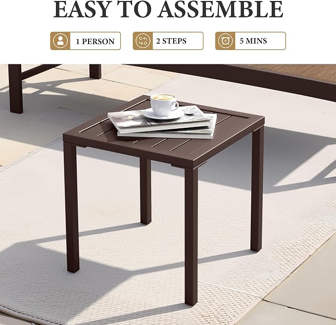 Crestlive Products Aluminum Outdoor Side Table Set of 2, Pool Lounge Chair Side Table, Weather Resistant Small Square Coffee End Table for Patio, Yard, Garden, Porch, Deck, Outdoor
