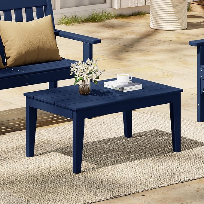 Costaelm Adirondack Outdoor Coffee Table, HDPE Drink Table Weather Resistant, Patio Porch Accent Balcony Table Outdoor End Table for Pool, Seaside, Backyard, Navy Blue