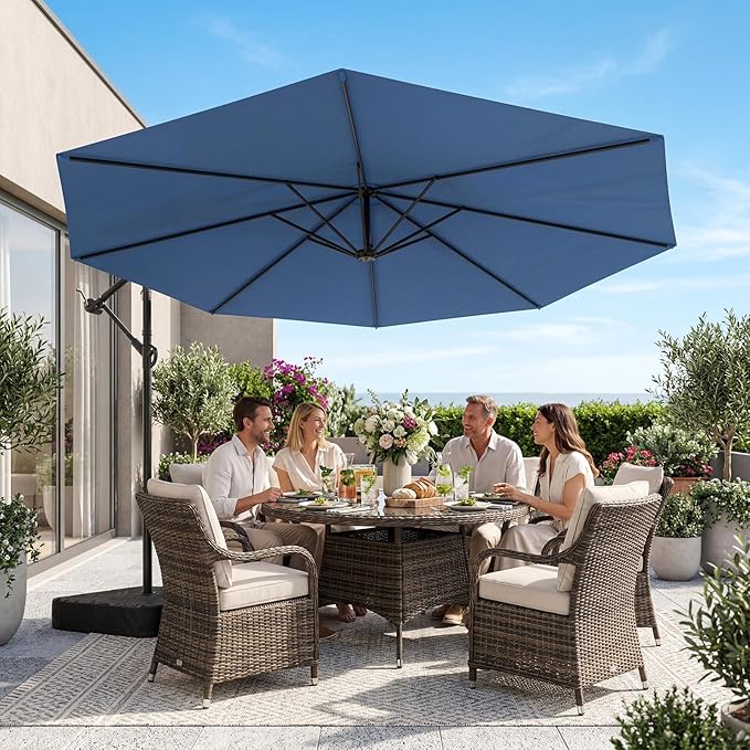 10ft Cantilever Offset Patio Umbrella with Base, Large Outdoor Patio Umbrella, 360° Rotation & Easy Tilt Adjustment, UV Protection Waterproof Patio Umbrellas for Backyard, Garden, Patio, Deck, Pool