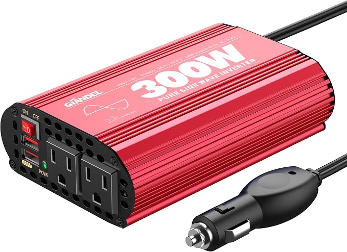 300Watt Pure Sine Wave Power Inverter DC 12volt to AC 120volt Car Converter Adapter with Dual USB Ports for Smartphones Laptops Tablets