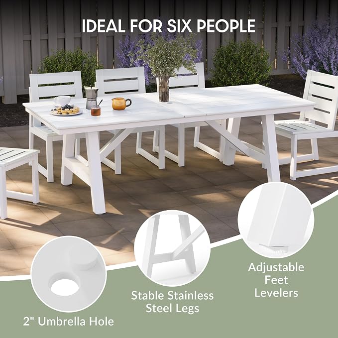 WestinTrends Cape May 90" HDPE Rectangle Outdoor Patio Dining Table with Umbrella Hole and Metal Frame, Weathered Wood