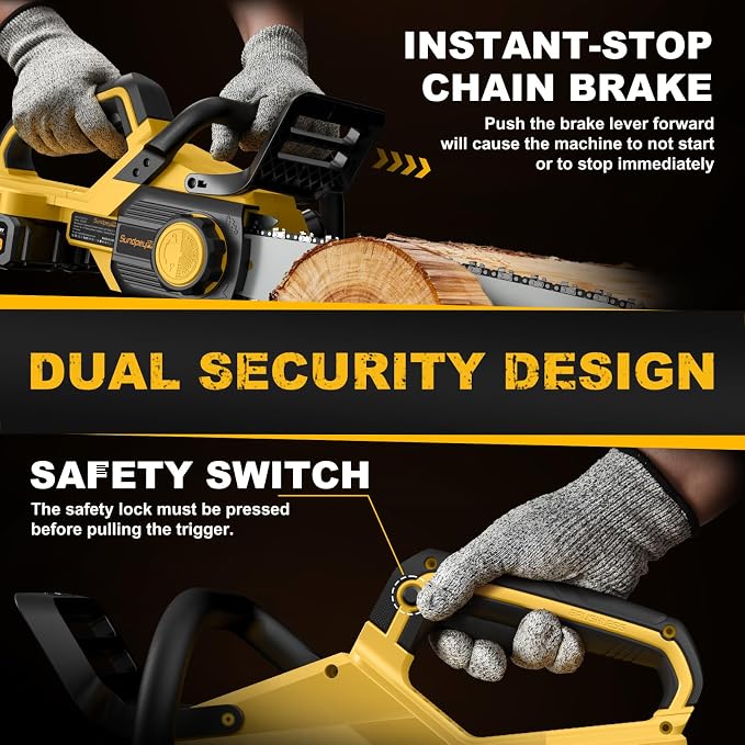 42V 16-Inch Cordless Chainsaw - Brushless Electric Chainsaw with 2 x 4.0Ah Batteries & Fast Charger & Safety Chain Brake & Tool-Free Tensioner for Tree Trimming & Wood Cutting & Yard Work