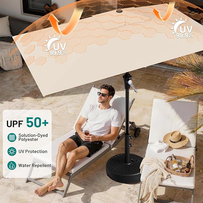 AreShark 6.5' x 10' Rectangular Patio Umbrellas for Outdoor, Outdoor Table Umbrella, Large Outdoor Patio Umbrellas with 6 Sturdy Ribs for Pool, Garden, Deck & Market (Cream-White)