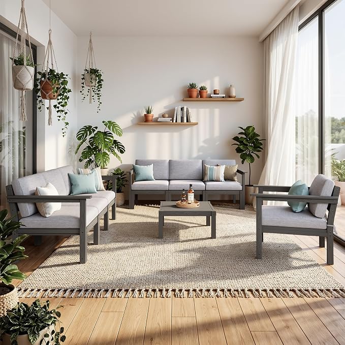 Stoog 3-Seater Patio Sofa, Modular Outdoor Sectional with Waterproof HIPS Frame & Quick-Dry Olefin Cushions – All-Weather for Backyard, Deck, Garden, Grey