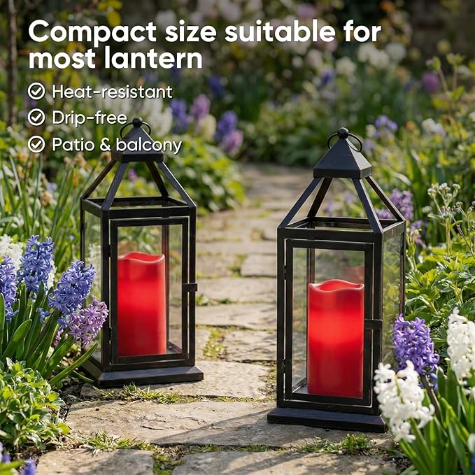 Amagic 3"x6" Red Flameless Candles with Remote, Christmas Battery Operated Candles with Timer, Waterproof LED Pillar Candles for Thanksgiving Table, Home, Outdoor Decor, Plastic, Set of 2