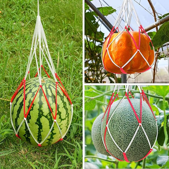 60Pcs Melon Hammocks Cradles, 10Inches Melon Hammock for Trellis Heavy Duty Watermelon Nets, Support Hanging Bags for Pumpkin Cantaloupes Honeydew, 10In Bag 12in Handle, Bear for 30lbs