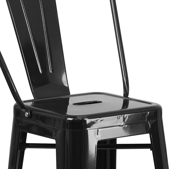 EMMA + OLIVER Commercial Grade 23.75SQ Black Metal Indoor-Outdoor Bar Table Set-2 Stools-Backs