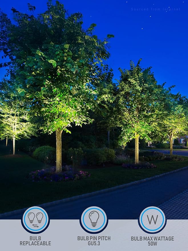 LEONLITE 24 Inch Low Voltage Landscape Spotlight, 12V LED Outdoor Landscape Lighting, with 7W 3000K MR16 Bulbs, Max 50W GU5.3 Base, Die-Cast Aluminum Uplighting for Garden Tree Yard, Black, Pack of 4